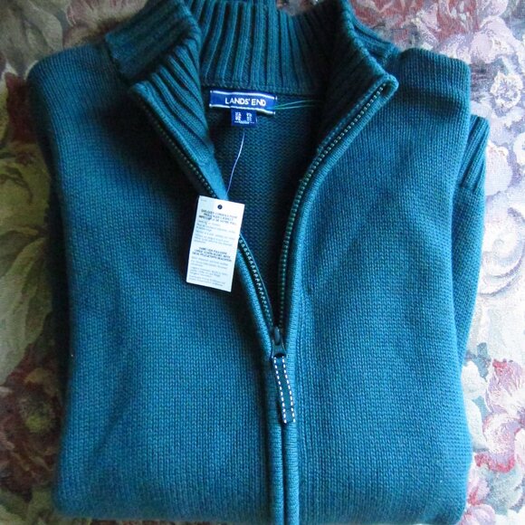 NWT- MENS LANDS' END Green Full Zip Heavy Duty Sweater size XL - Picture 1 of 8